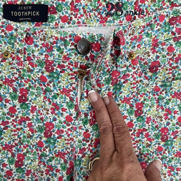 J.CREW Toothpick Jeans Women 28 Floral Denim Ankle Multicolor Skinny - Picture 4 of 11